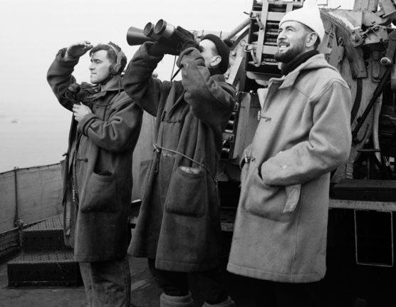 British sailors in duffle coats