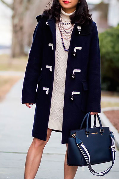 Women’s duffle coat and a classic bag